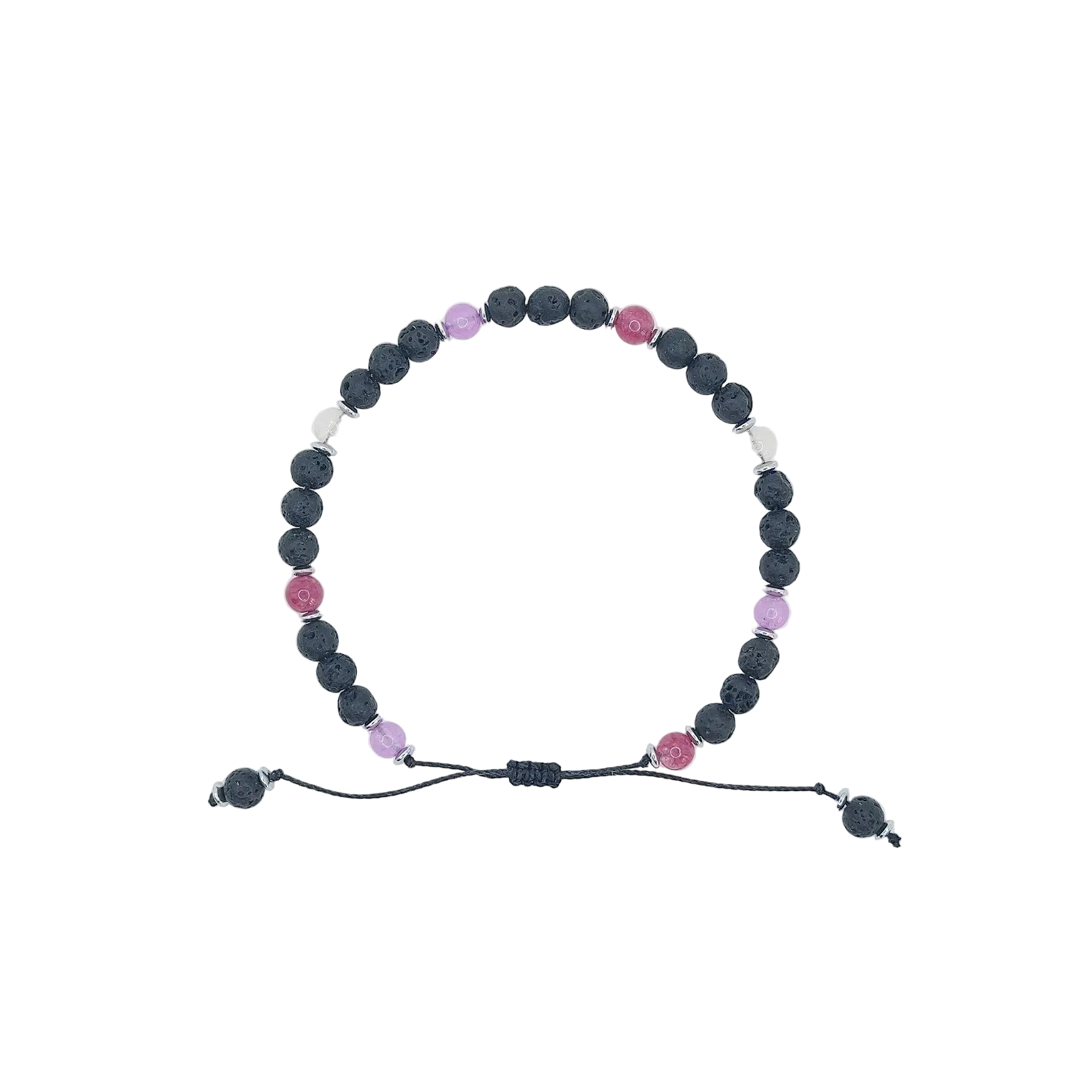 Bransoletka z lawy wulkanicznej, turmalinu i ametystu