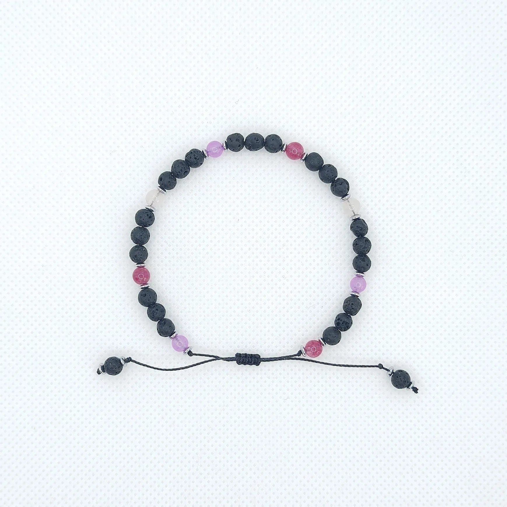 Bransoletka z lawy wulkanicznej, turmalinu i ametystu