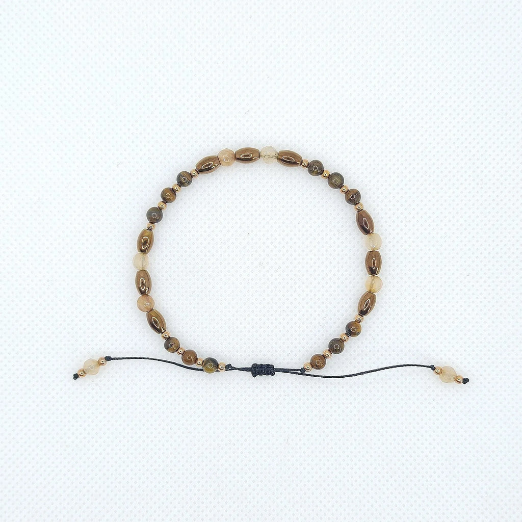 Bransoletka z agatów ognistych, tygrysiego oka i hematytu