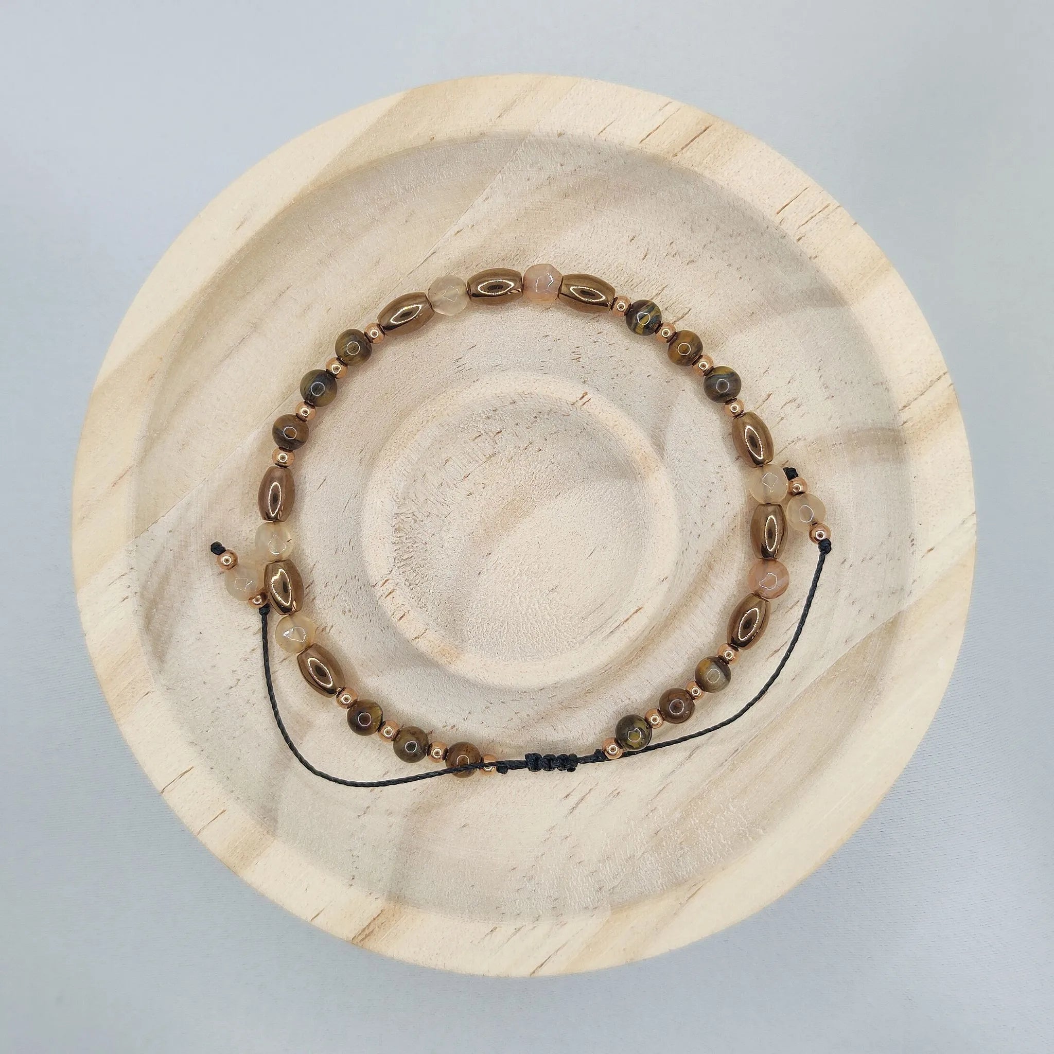 Bransoletka z agatów ognistych, tygrysiego oka i hematytu