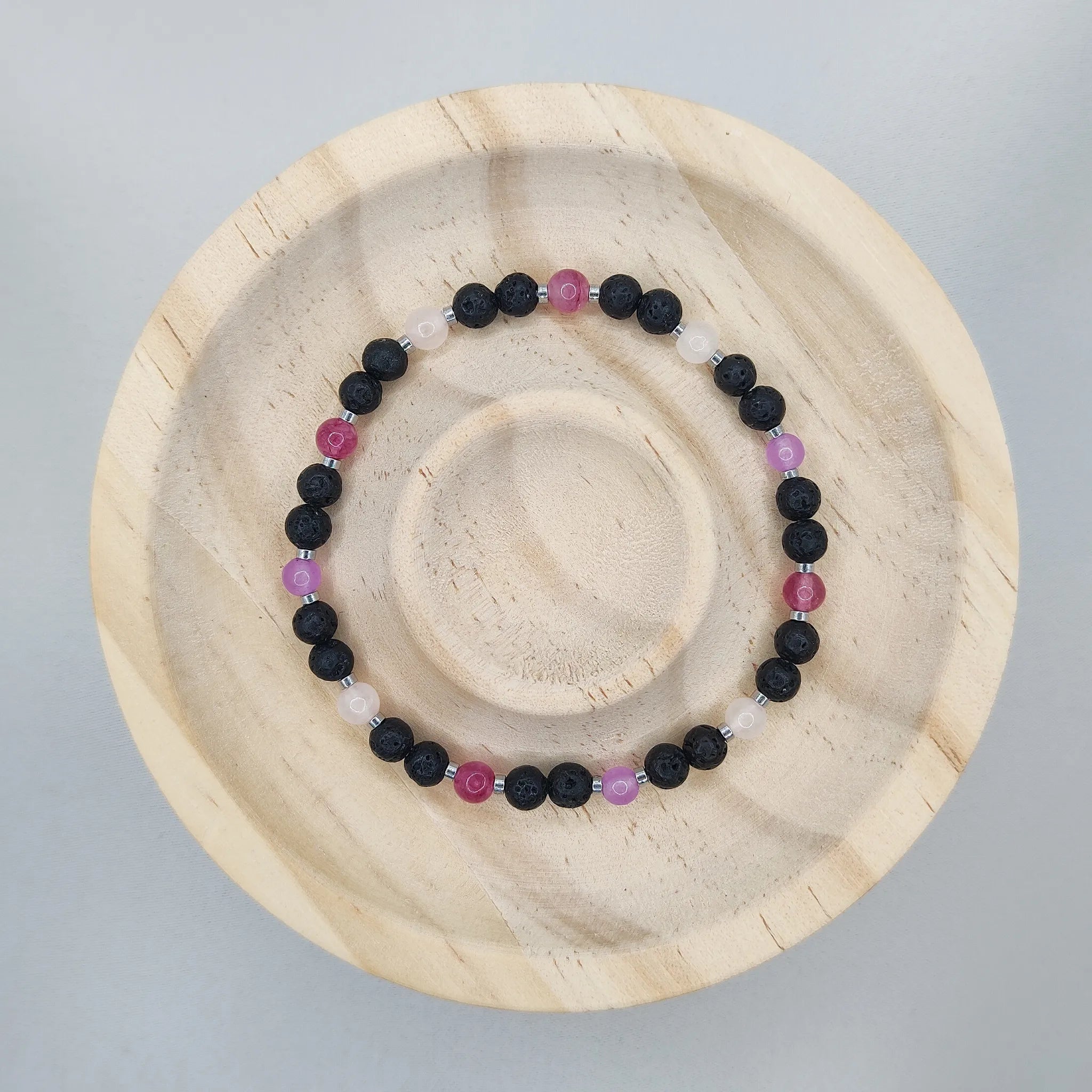 Bransoletka z lawy wulkanicznej, turmalinu i ametystu