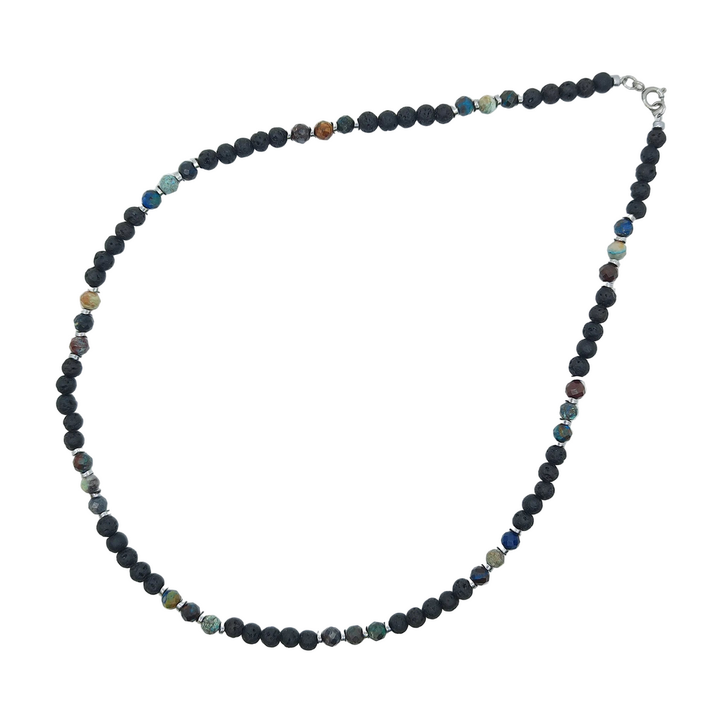 Naszyjnik z lawy wulkanicznej i chryzokoli