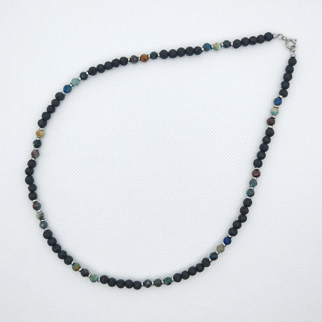 Naszyjnik z lawy wulkanicznej i chryzokoli