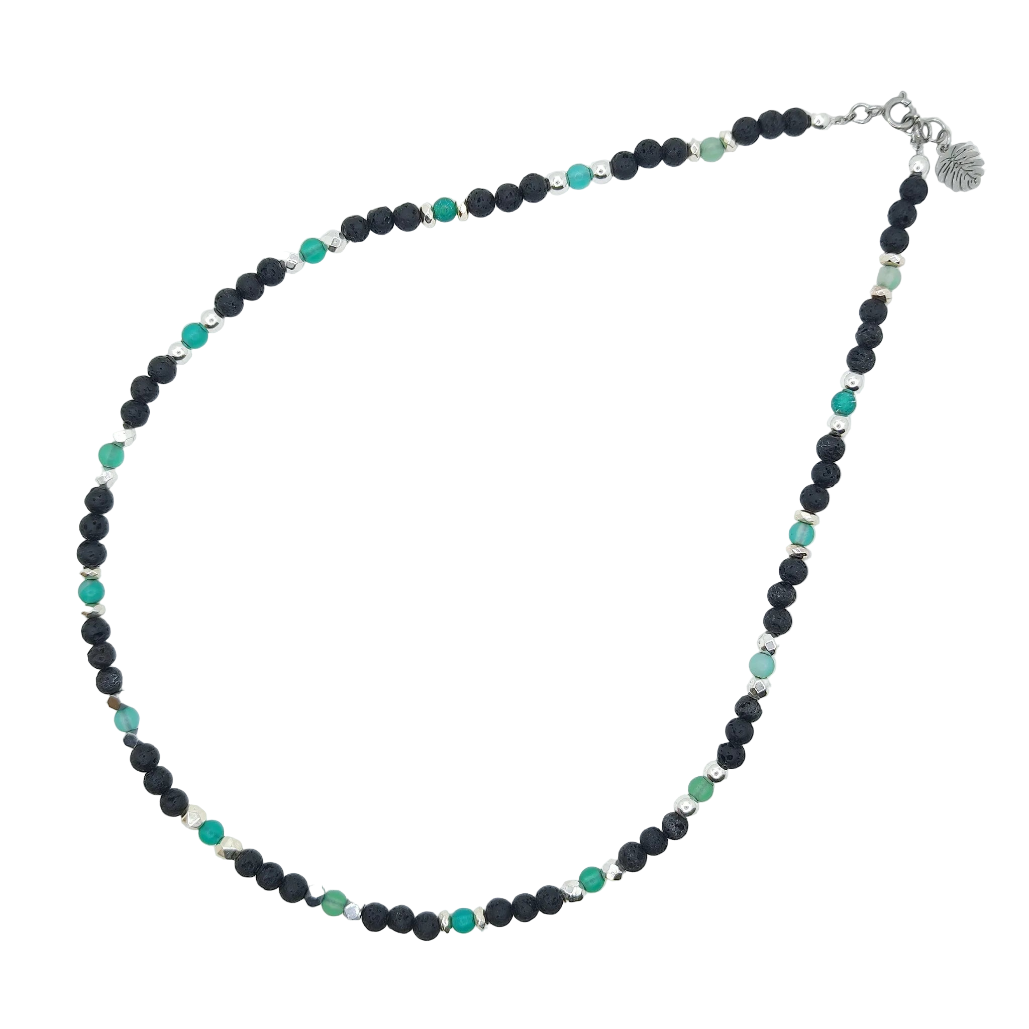 Naszyjnik z lawy wulkanicznej i zielonego trawionego agatu