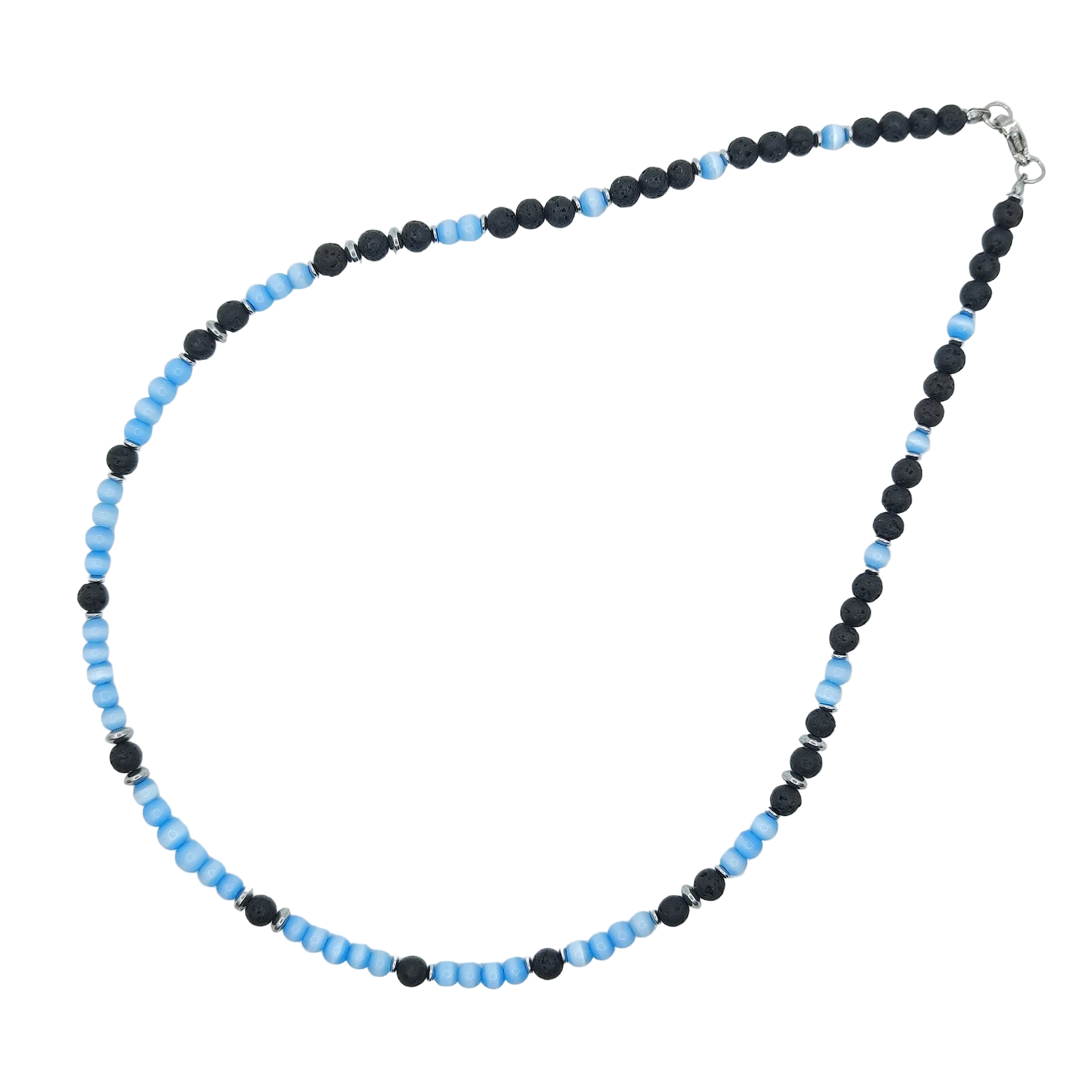 Naszyjnik z lawy wulkanicznej i niebieskiego kociego oka